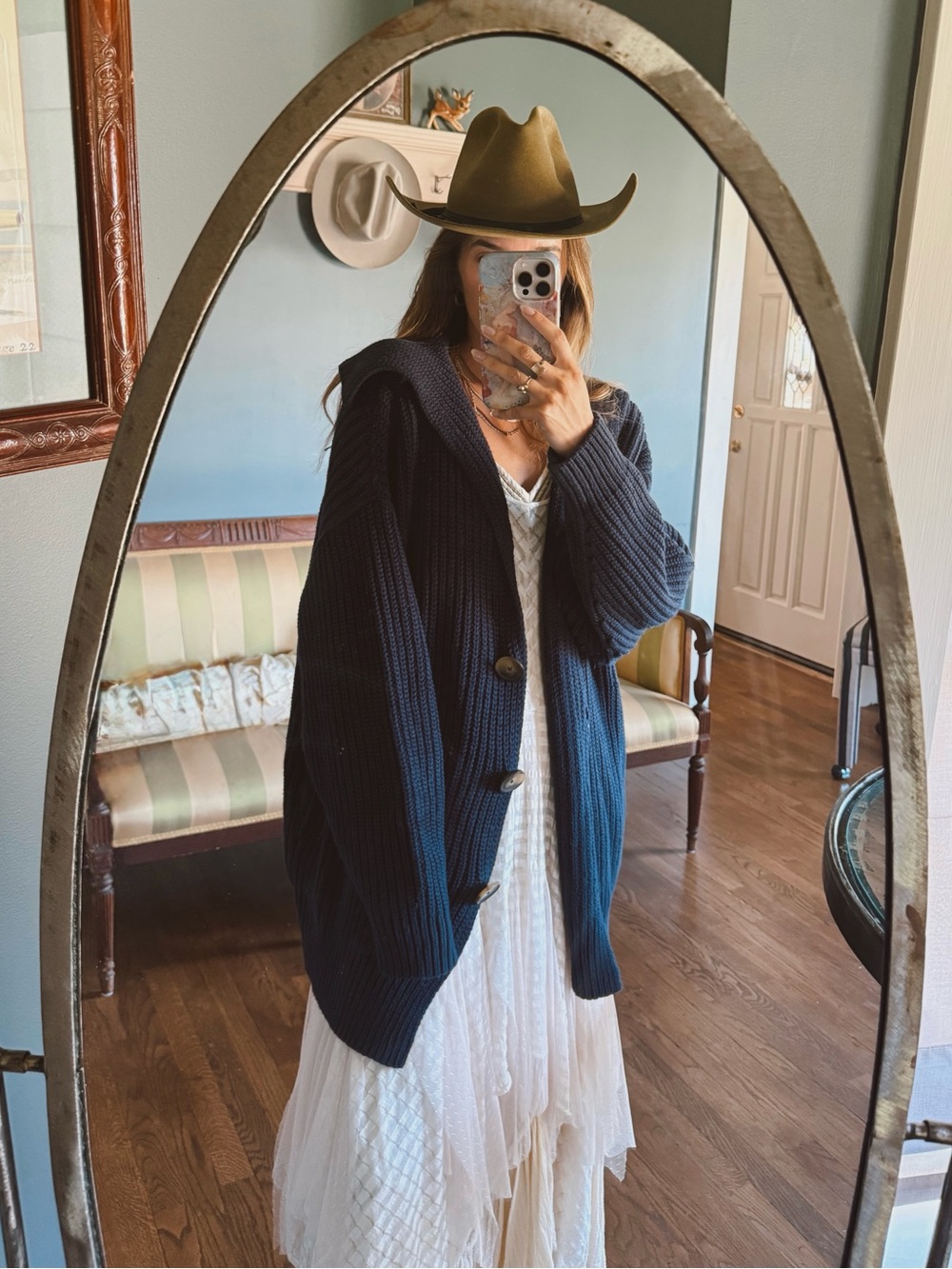 Free people Navy Chunky Knit heavy swim too deep cardigan Sz large